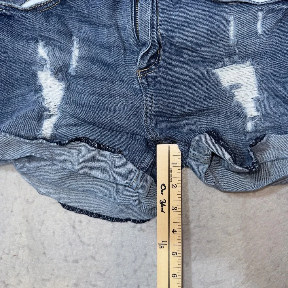 Justice Girl Distressed Denim Jean Shorts Medium Wash Size 16 Rolled Cuff 609885